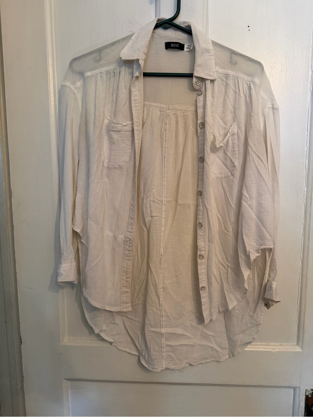 BDG Womenโs White Lightweight Button-Up Shirt